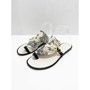 Tory Burch Miller Satin Bandana Paisley White Black Sandal size 9